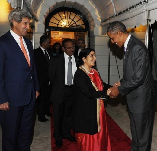Sushma Swaraj, the external affairs minister of India  and US president Obama