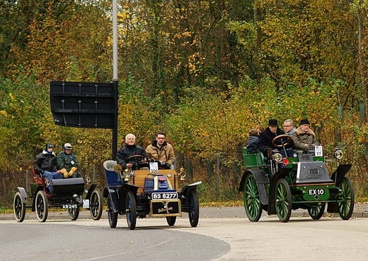 Three veteran cars taking part in the 2011 race between London and Brighton.