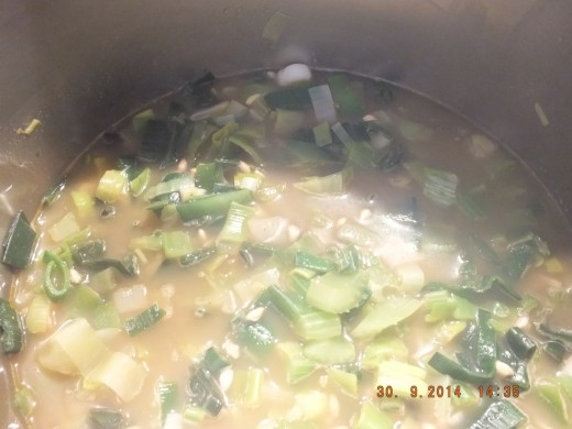 Add your vegetable (or chicken if not necessary to make it vegan) broth.