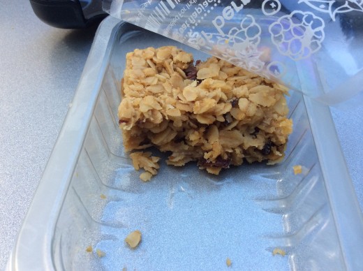 The Graze flapjack is something like a granola bar, but soft and sweet and very fresh tasting. The image shows half a flapjack (because I ate the other half.)