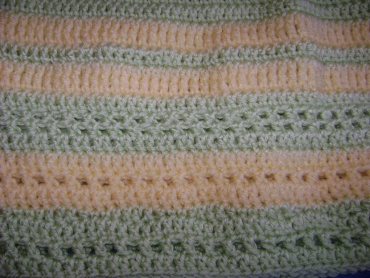 A variety of crochet stitches are included in this piece.