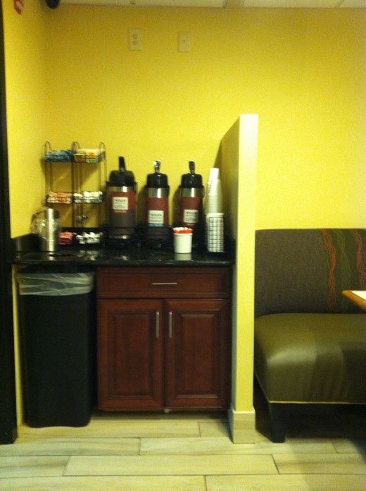 Coffee Station with both decaf and regular coffee and hot water for tea.