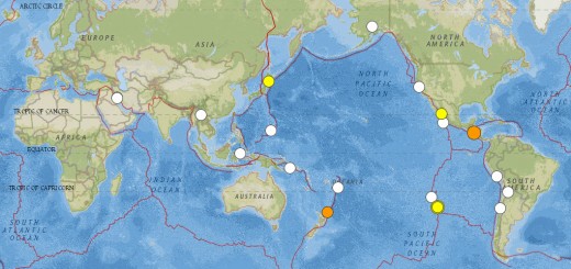 Map showing all 6.0 magnitude or larger earthquakes for the period of 15 Aug 2014 to 14 Oct 2014 (these earthquakes are also listed below from the same source).