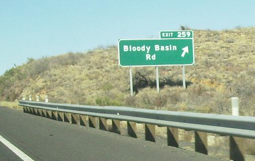 Close up of Exit sign for Bloody Basin