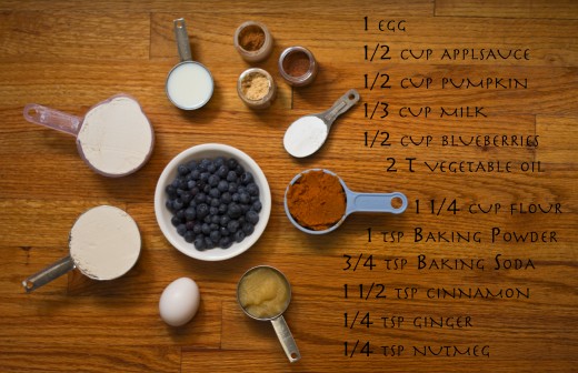 *The ingredients shown in this picture are not exactly the ones used in the final muffin recipe. But the list is correct!