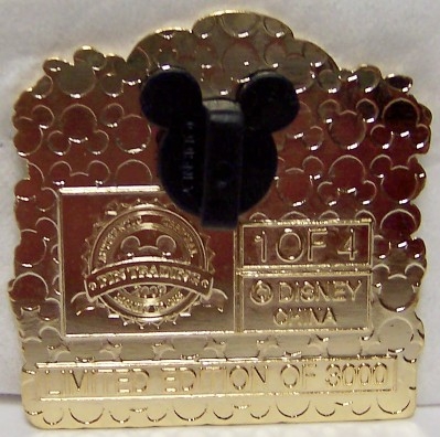 Back of the pin will have a "stamp" and a black Mickey Mouse ears cover.