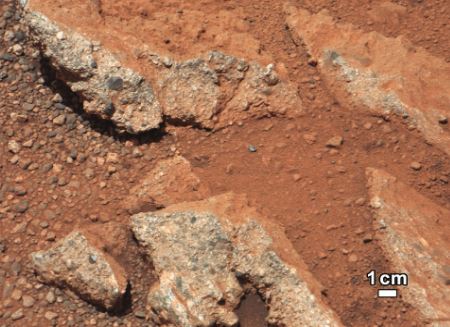 Pebbles on Mars showing signs of possible water erosion.