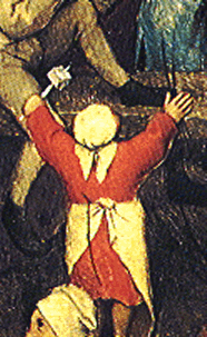 Detail of Girl holding a 4 sided Teetotum for Put and take from Pieter Brueghel the Elder's Children's Games (1526/1530–1569) 
