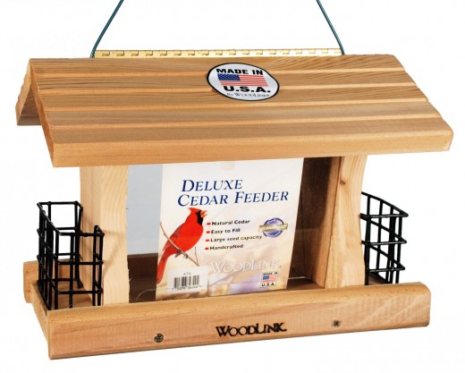 Cedar bird feeder with suet cages