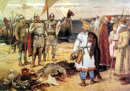 The Invitation of the Varangians: Rurik and his brothers arrive in Staraya Ladoga. by Viktor Vasnetsov