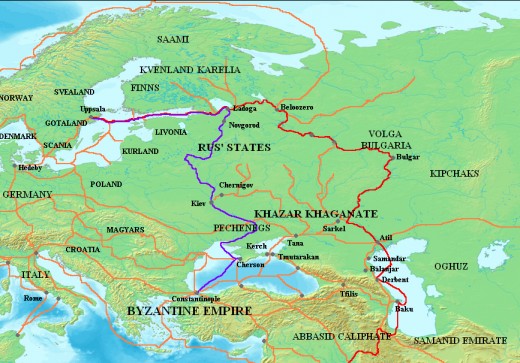 Major trade routes of the Rus