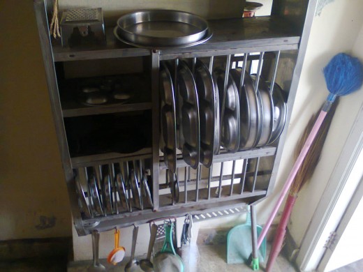 items neatly arranged in steel rack
