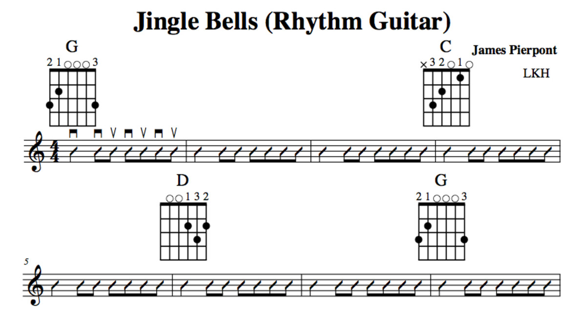 Easy Guitar Christmas Songs—Jingle Bells—Chords, Melody, Guitar Duet, Standard Notation, Tab ...