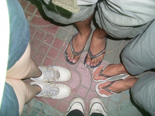 The feet of the 'cheaters' who took a taxi after following what they thought was flour and ended up walking for kilometres in the complete opposite direction to everybody else, getting hopelessly lost before jumping into a taxi.  Thankfully, this tra