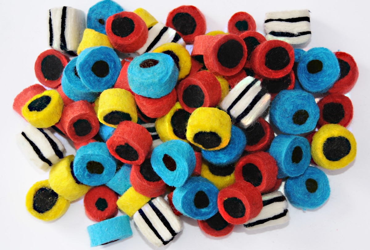 These felt Liquorice Allsorts can be used for a variety of projects such as - Necklaces and Bangles.
