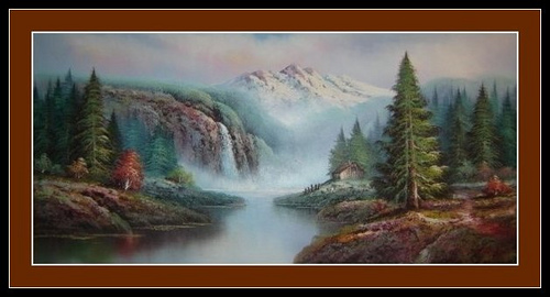 This is a picture of an oil painting that dawns my living room wall in Canada