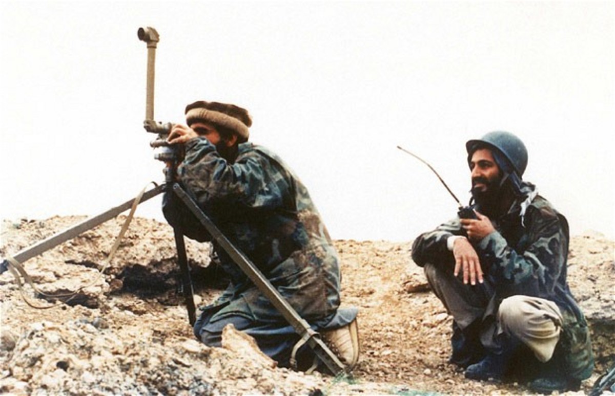 Photograph taken of bin Laden during the Soviet Occupation of Afghanistan when he worked with the anticommunist Muslim guerrillas known as the mujahideen.