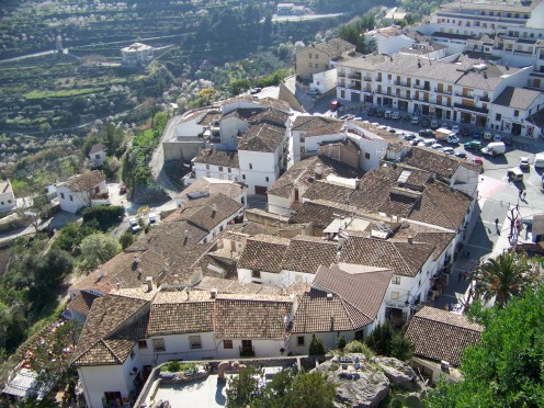 This is a view of the older buildings in the lower part of Guadalest seen from the castle. 