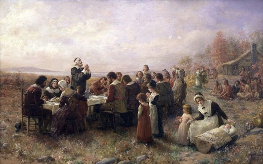 The First Thanksgiving at Plymouth" (1914) By Jennie A. Brownscombe 