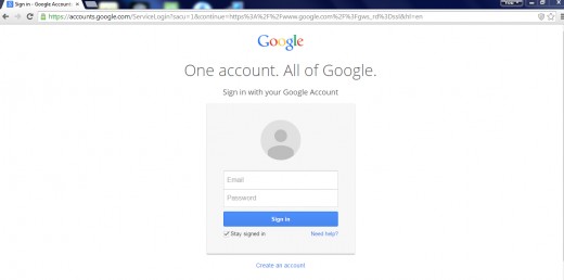 Here is where you will log in each time you visit Google, I would suggest choosing to stay logged in.