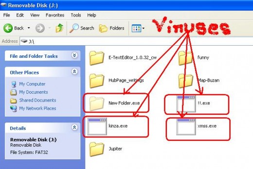 Click on the image to view all the hidden virus of your pen drive