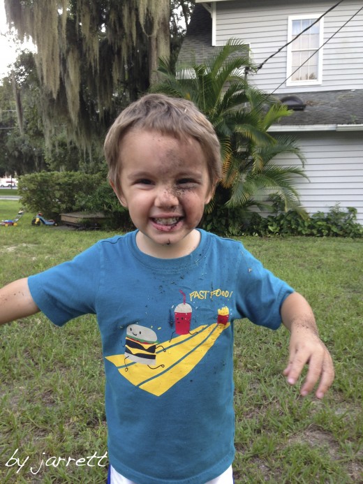 Boys will be boys&hellip;he fell in the dirt!