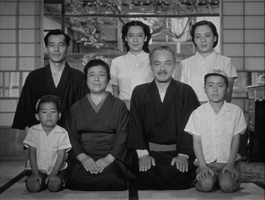The cast of Ozu’s Early Summer (1951): (L to R, top) Chishu Ryu, Setsuko Hara, Kuniko Miyake; (L to R, bottom) Isao Shirosawa, Chieko Higashiyama, Ichirô Sugai, Zen Murase