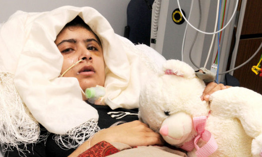 Malala after intense surgery in the UK.