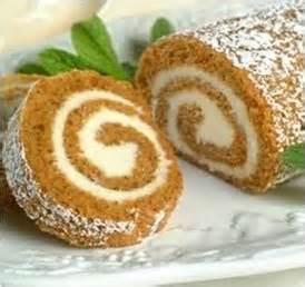 Pumpkin Cake Roll Sprinkled with Confectioners Sugar