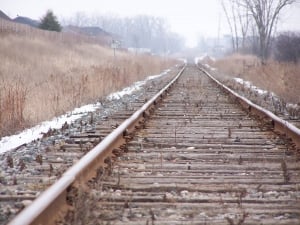 Railroad tracks through the countryside