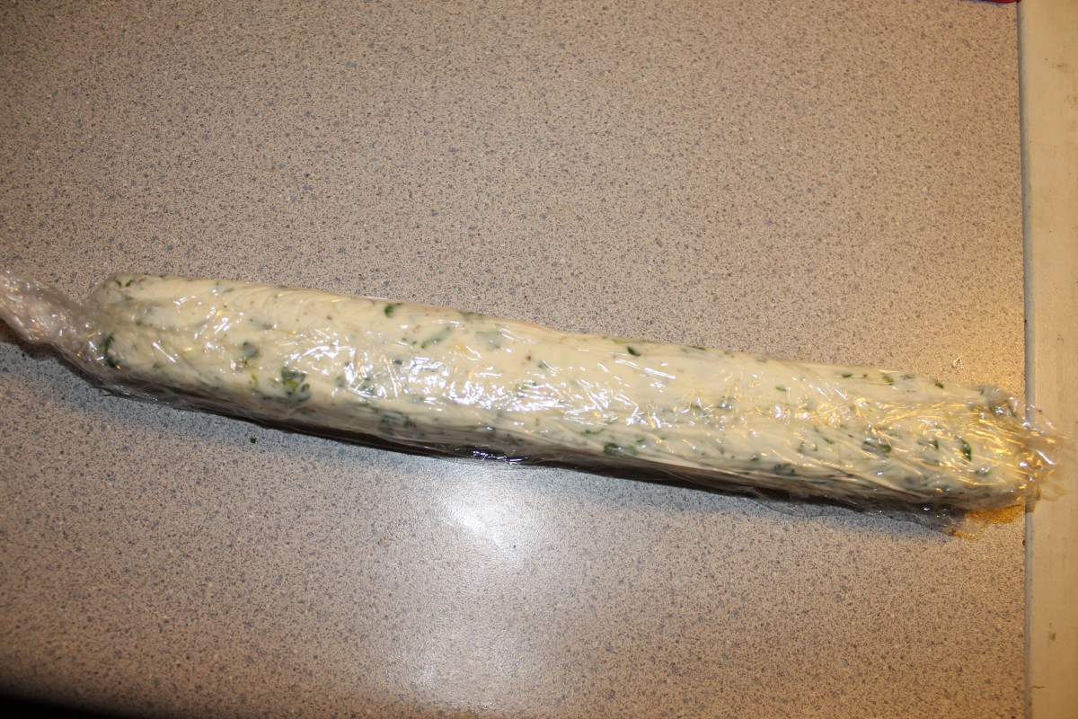  A herb butter roll-up ready to go into a freezer.