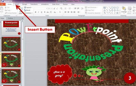 This shows the Insert Button in MS Powerpoint.