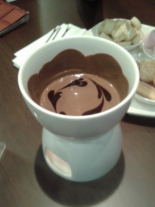 The delicious melting chocolate fondue