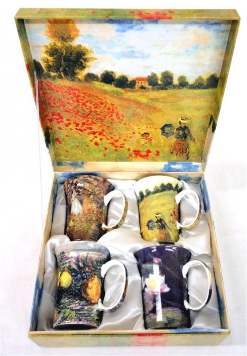 Set of 4 Monet Classics Coffee or Tea Mugs in a Matching Gift Box and 6 Tea Bags, Bundle 2 Items