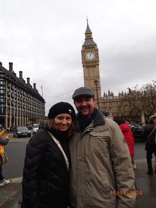 The wife and I in front of Big Ben and Parliament 