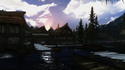 Welcome to Morthal. It looks like Dawnstar with less snow or Falkreath in a swamp.