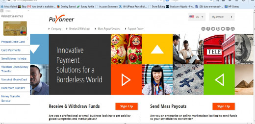 Payoneer homepage. A good payment service company that pays many marketers. 
