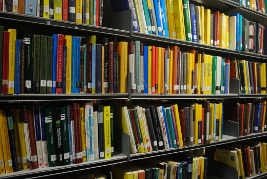 Shelf full of text books