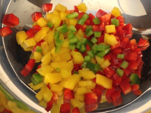 Red, yellow, and green bell peppers