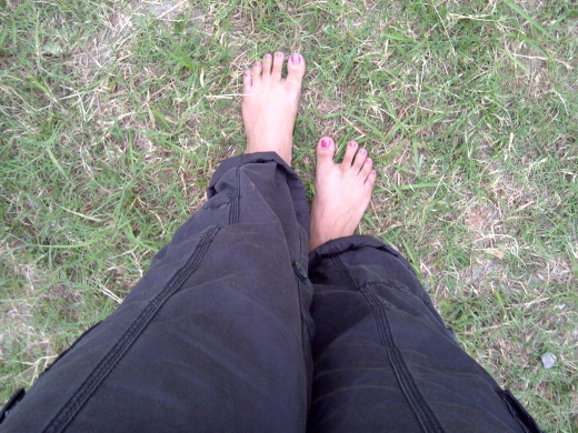 Grass on feet and a feel so refreshing.