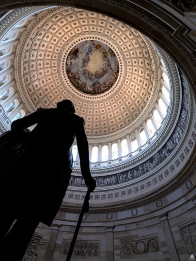 "The U.S. Capitol Rotunda is a large, domed, circular room 96 feet in diameter and 180 feet in height located in the center of the United States Capitol on the second floor."