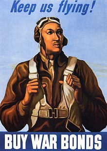 War poster featuring a Tuskegee Airman