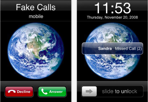 Fake Calls screen shot. Available via iTunes.
