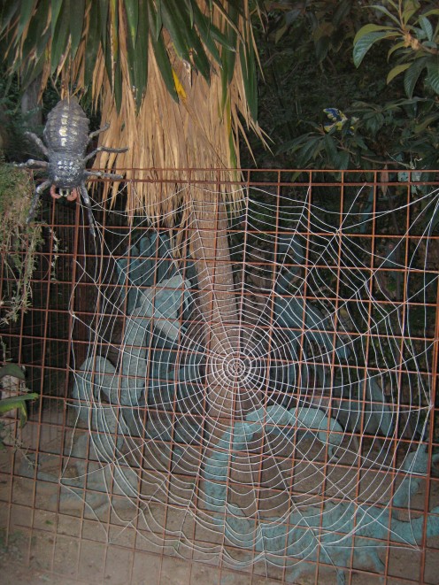 Spider's web with large Scorpions behind
