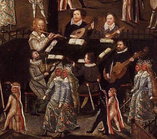 A broken consort. A section from the large portrait of Sir Henry Unton by an unknown artist (oil on panel, circa 1596) from The National Portrait Gallery, London