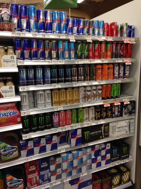 Energy drinks are completely legal in the US.  There is no minimum age requirement .  If you can fork over two or three bucks, you can get your hands on some quick liquid energy.