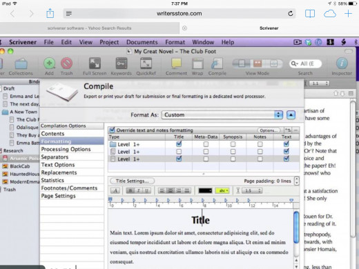 In this front seat view, you can appreciate the main dashboard window of scrivener. With it's vast array of editing features for the new, as well as experienced novelist.
