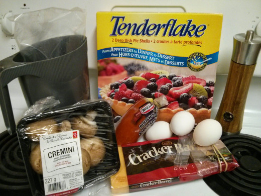 Milk, Ready-Made Pie Crust, Mushrooms, Eggs, Cheese, Kielbasa, Pepper