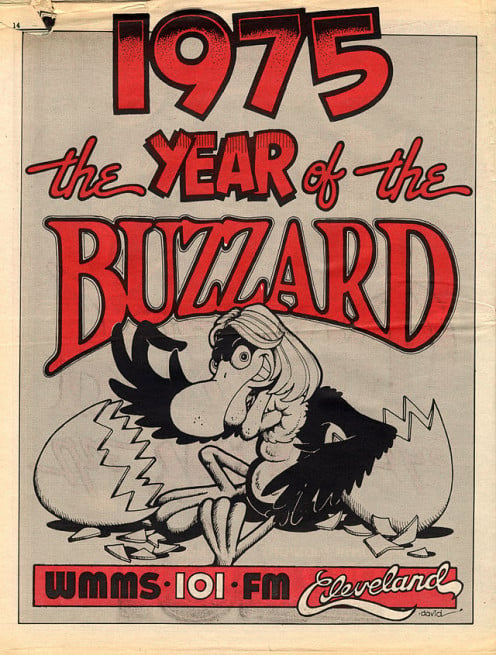 Poster by David Helton in WMMS Exit Magazine in Cleveland OH in January 1975. The poster was actually not connected to the Buzzard Festival.