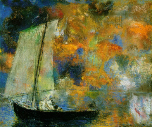 Flower Clouds (1903) Pastel, with touches of stumping, incising, and brushwork, on blue-gray wove paper with multi-colored fibers altered to tan, perimeter mounted to cardboard; 44.5 × 54.2 cm (17.5 × 21.3 in)